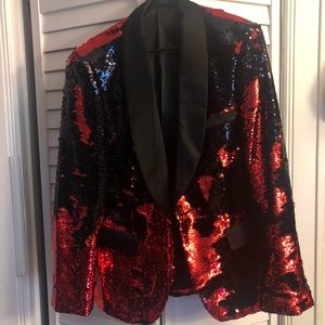 Black and Red Sequence Suit Jacket